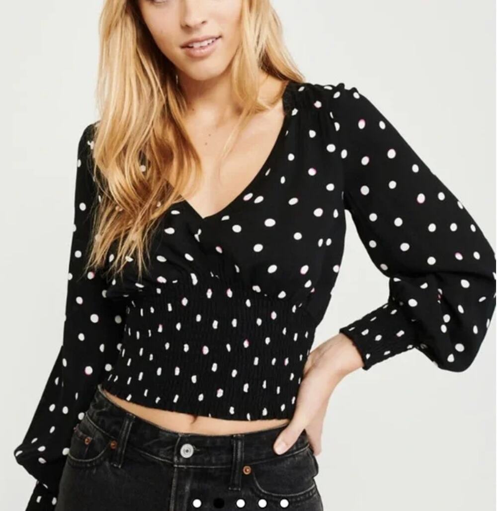 NWT Abercrombie Smocked Waist Polka Dot Blouse sz. S